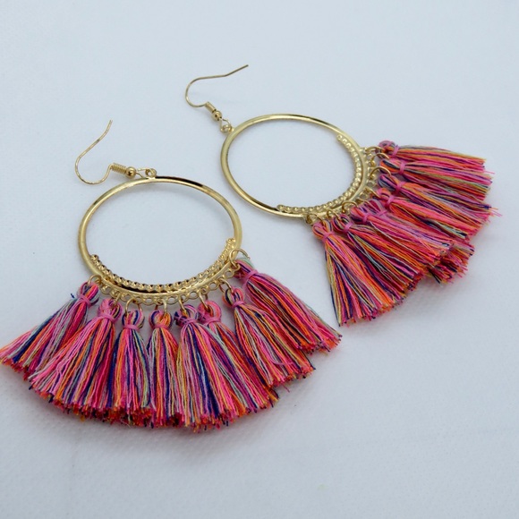 Multicolor Boho Tassel Earrings - Picture 2 of 5